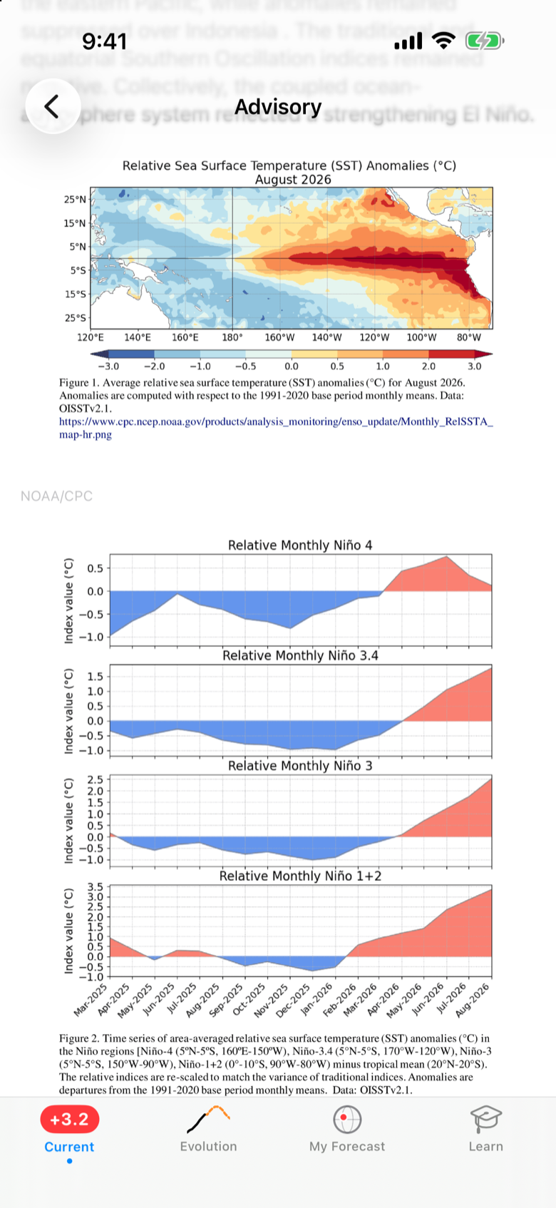 The full NOAA/CPC advisory with its figures, in the app